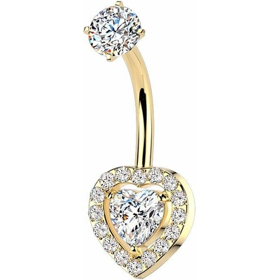 Šperky4U Zlacený ocelový piercing do pupíku srdce BS1076-GD
