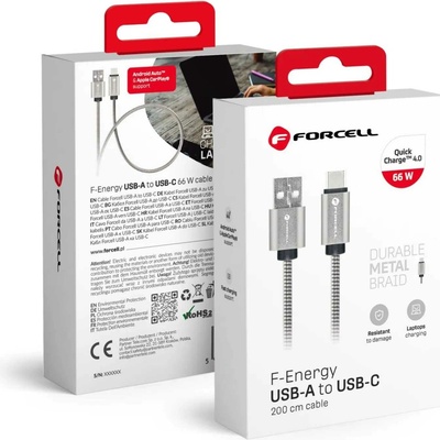 F-Energy C234 USB A na typ C QC4.0A 3A 66W 2m stříbrný