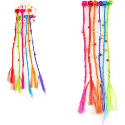 Sponky/Skřipce do vlasů 6ks plast s barevnými copánky 30cm 2druhy v sáčku