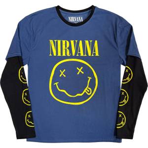 Nirvana Yellow Happy Face (Sleeve Print) Denim Blue & Black L Риза (NIRVLLST04MDB03)
