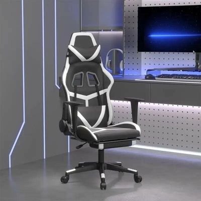 vidaXL Masážní herní židle s podnožkou černá a bílá umělá kůže 345439
