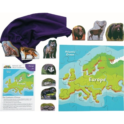 Just Jigsaws 775 Evropa a její zvířata dřevěné 16 dílů a 10 zvířat
