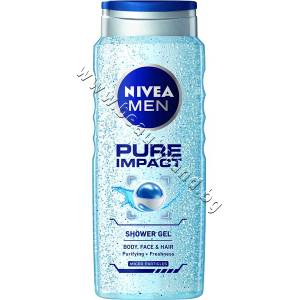Nivea Душ гел Nivea Men Pure Impact Shower Gel, 500 ml, p/n NI-80893 - Душ гел за мъже за лице, коса и тяло с ексфолиращи частици (NI-80893)
