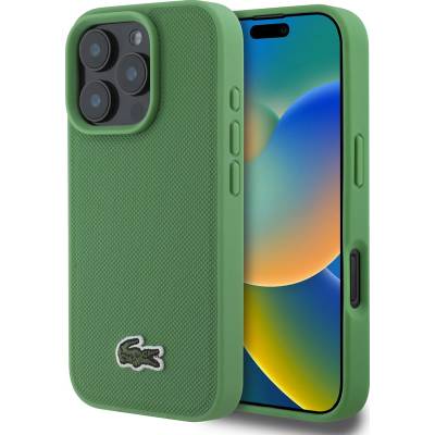 Lacoste Калъф Lacoste иконичен petit pique тъкан с MagSafe лого за iPhone 16 Pro зелен (LCHMP16LPVCN)