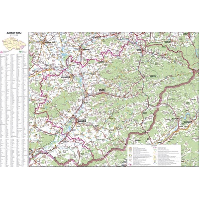 Zlínský kraj - nástěnná mapa 113 x 83 cm, lamino + lišty