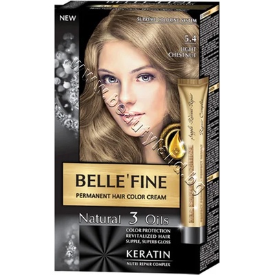 BELLE’FINE Боя за коса Belle'Fine, 5.4 Light Chestnut, p/n BF-16305.4 - Крем-боя за коса с провитамин B5, светъл кестен (BF-16305.4)