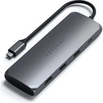 Satechi USB-C Hybrid Multiport Adapter - мултифункционален хъб за свързване на допълнителна периферия и SATA M. 2 за компютри с USB-C порт (тъмносив)