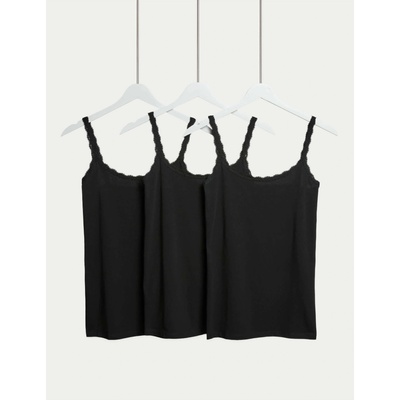 Marks & Spencer Потник с дантелена обработка и висок дял памук, 3 бр. Marks & Spencer черен Marks & Spencer | Cheren | ЖЕНИ | 6