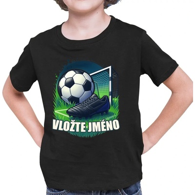 Fotbal (jméno) míč a hřiště dětské tričko s potiskem personalizovaný produkt Tričkový 12 14 Černá