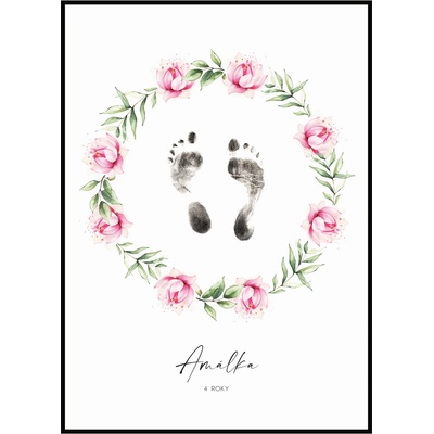 Jen tak z lásky Plakát Otisk nožiček Rozměr plakátu: 30 x 40 cm, Varianta plakátu: S věkem, Barevná varianta věnce: Pivoňky a vavřín