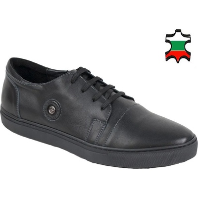 Български обувки Мъжки черни кецове от естествен кожа 2438black