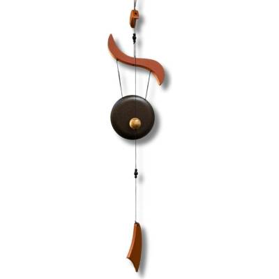Feng Shui zvonkohra - Harmonie větru z kovu a dřeva, délka 70 cm, průměr gongu 12 cm