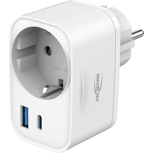 ANSMANN Мултиконтакт, разклонител, 1x Schuko, 1x USB-A, 1x USB-C, 20 W, бял (1001-0184)