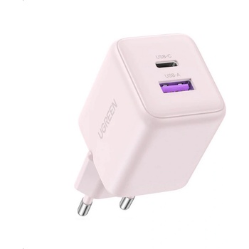 UGREEN Захранване за ел. мрежа с USB-A и USB-C изходи с технология за бързо зареждане - Ugreen X516 GaN Fast Wall Charger 30W (розов) (X516)