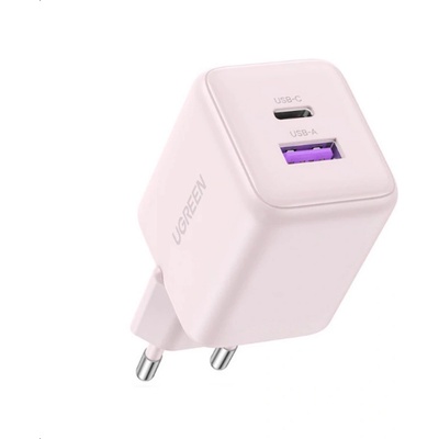 UGREEN Захранване за ел. мрежа с USB-A и USB-C изходи с технология за бързо зареждане - Ugreen X516 GaN Fast Wall Charger 30W (розов) (X516)