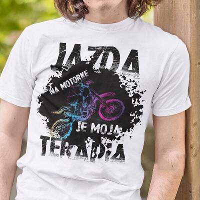 Tričko s potlačou Jazda na motorke je moja terapia čierna