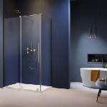 Radaway Квадратна душ кабина с плъзгаща врата Radaway Furo KDJ 120x120, профил четкано злато, ляво (10104622-99-01L+10110580-01-01+10113120-01-01)