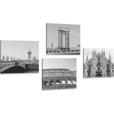 Set obrazů města v černobílém provedení - 4x 40x40