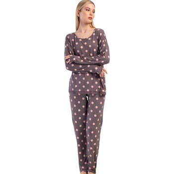 Дамска пижама в графитено с точки и дантела