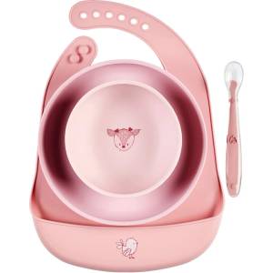 Nattou Силиконов комплект за хранене Nattou - Mealtime, 4 части, Pink (873116)