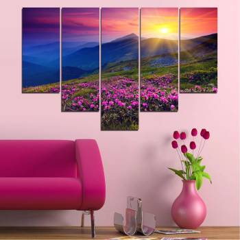 Vivid Home Картини пана Vivid Home от 5 части, Цветя, Канава, 160x100 см, 6-та Форма №0152