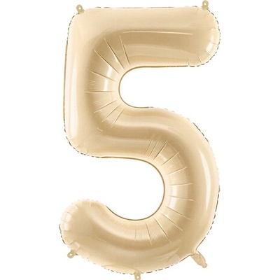PartyDeco Fóliový balón narozeninové číslo 5 béžový 72 cm