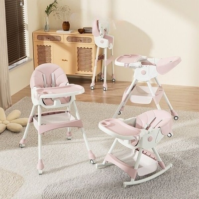 Happy Многофункционален сгъваем стол за хранене със склад за играчки и двойна табла - розов (8808C-pink)