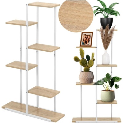 Sersimo Етажерка с 6 рафта от метал и MDF, 60x20x113 см, бяло и кафяво (GA0212)