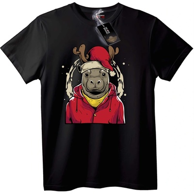 NOONEBRAND Тениска Празничен Носорог Северен Елен - 5XL, Black