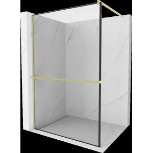 Mexen Kioto+ душ преграда с рафт Walk-in 100 x 200 cm, черна рамка, златен четкан - 800-100-121-55-70 (800-100-121-55-70)