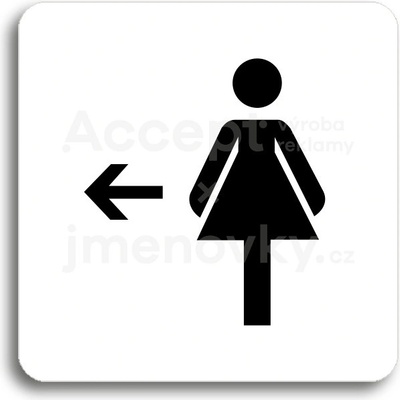 ACCEPT Piktogram WC ženy vlevo - bílá tabulka - černý tisk bez rámečku