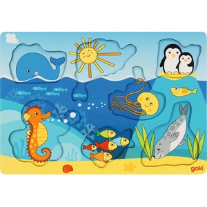 Goki Дървен образователен пъзел Goki - Морски животни, 7 части (57307) - ozone
