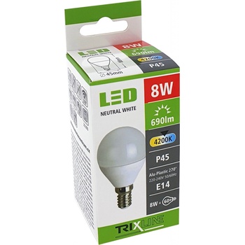 Trixline LED žárovka 8W E14 P45 studená bílá