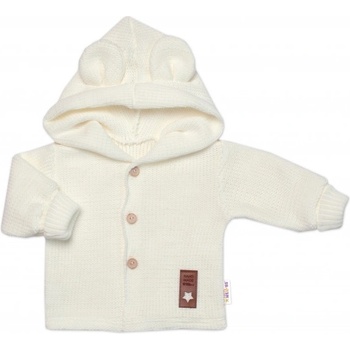 Baby Nellys Elegantný pletený svetrík s gombíkmi a kapucňou s uškami biely