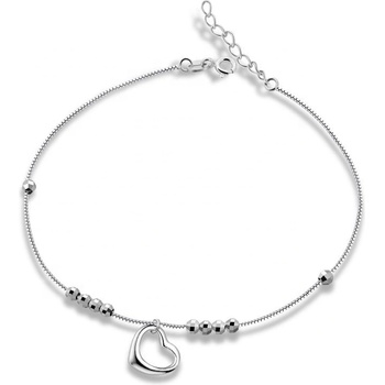 Silenti Jewelry Сребърна гривна за крак "Сърце Мънисто