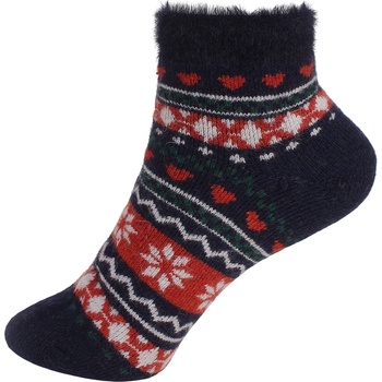 Тъмносини дамски термо чорапи с коледни мотиви и пух