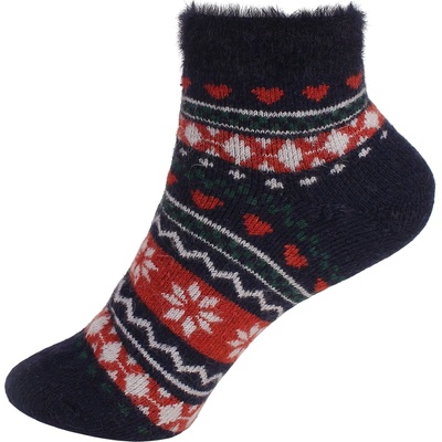 Тъмносини дамски термо чорапи с коледни мотиви и пух