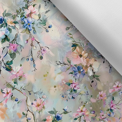 Takoy Látka s potiskem nepromokavý polyester TD/NS jarní květiny pastel malovaný