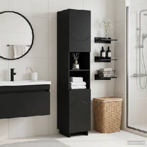 vidaXL Шкаф за баня Черно 36, 5 x 38 x 180 см Инженерна дървесина (8011595)
