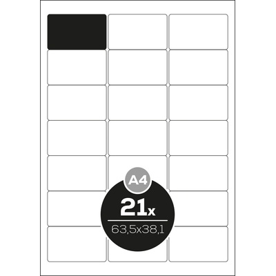 Altryal Etikety Top Stick A4/100 ks, 63,5x38,1 mm - 21 etikiet, biele
