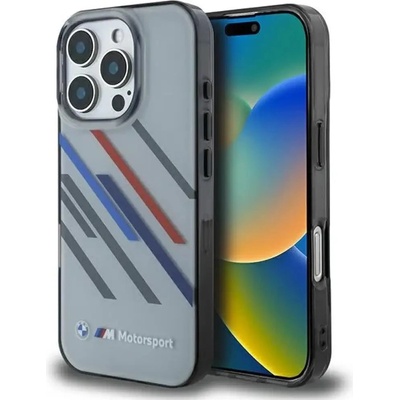 BMW Калъф BMW Motosport IML Random Stripes за iPhone 16 Pro - сив (3666339325381)