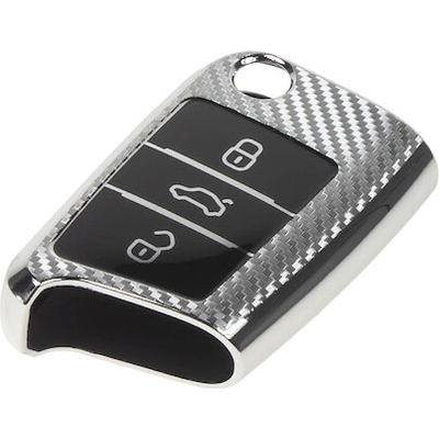 TPU obal pro klíč Škoda, VW, Seat, carbon silver, 484VW122CS