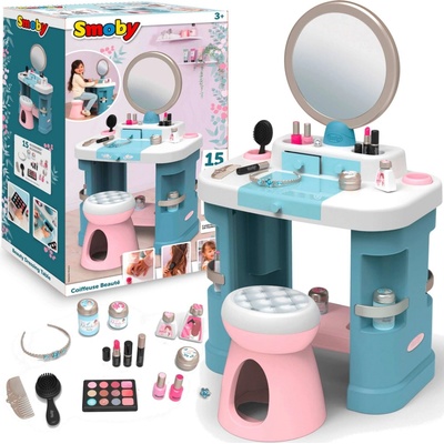 Smoby Kosmetický stolek s židlí My Beauty Dressing Table se zrcadlem a 15 zkrášlovacích doplňků