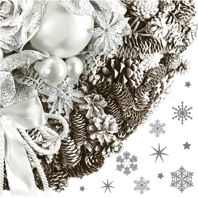 Maki Silver Pine Wreath servítky 33x33cm 3V 20ks