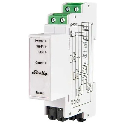 Shelly Pro 3EM 120A biela / Trojfázový merač spotreby / BT 4.2 / WiFi / vrátane 3 svoriek (Pro3EM)