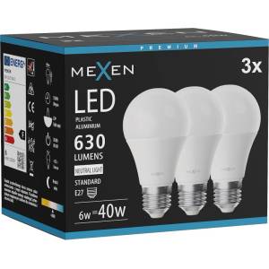 Mexen Nova 3x LED крушка E27, A60, 6W, Неутрална - 4000K, 630 lm - L100-E27-0640-01x03 (L100-E27-0640-01x03)
