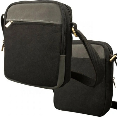 Crossbody taška plátno s kůží buvolího lovce černá/antracitová