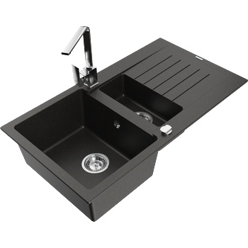 Mexen Matias гранитна мивка с 1, 5 камери с отцедник и кухненски смесител Rita, черен/златен - 6502-75-670300-00 (6502-75-670300-00)