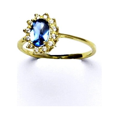 Čištín Zlatý prsten Kate žluté i bílé zlato syntetický akvamarin tmavý čiré zirkony T 1480