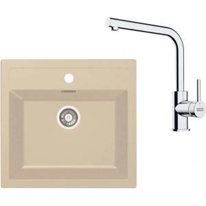 Franke - Кухненски комплект T114BE, мивка от тектонит SID 610 и смесител FS 3230.031, бежово/хром 143.0687. 389 (143.0687.389) Мивка за вграждане